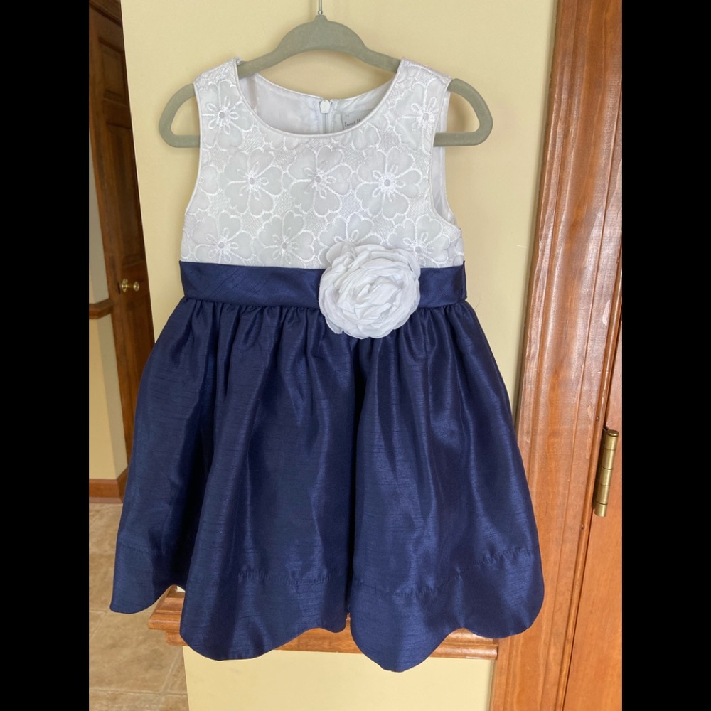 Sweet Heart Rose Fancy Girl’s Dress 3T Navy/White